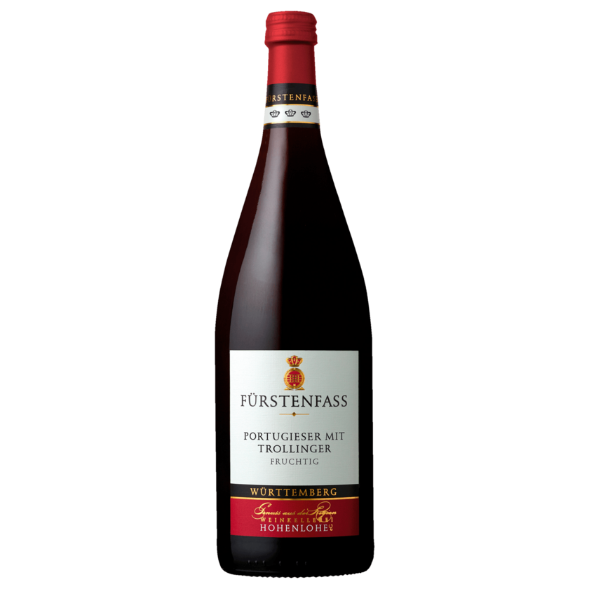 Weinkellerei Hohenlohe Fürstenfass Rotwein Portugieser mit Trollinger QbA fruchtig 1l